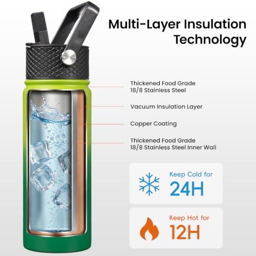 24 oz Insulated Stainless Steel Water Bottle with Straw Lid