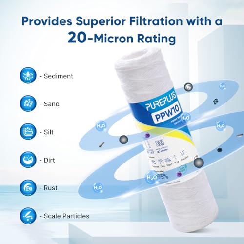 20 Micron 10"x2.5" Whole House String Wound Sediment Filter for Well Water (6 Count)
