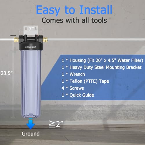 WHT20 Whole House Water Filter Housing Fit 20"x4.5" Sediment etc Filters