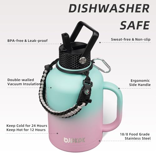 50oz Insulated Water Bottle with Straw Lid Stainless Steel Water Jug
