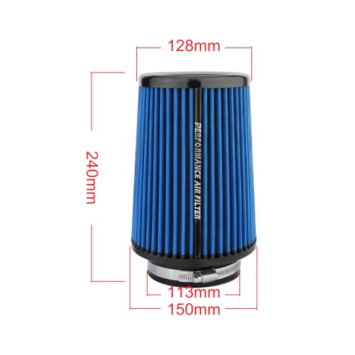 Blue 3 3.5 4 inch Universal Cold Air Intake Filter 76mm 89mm 101mm