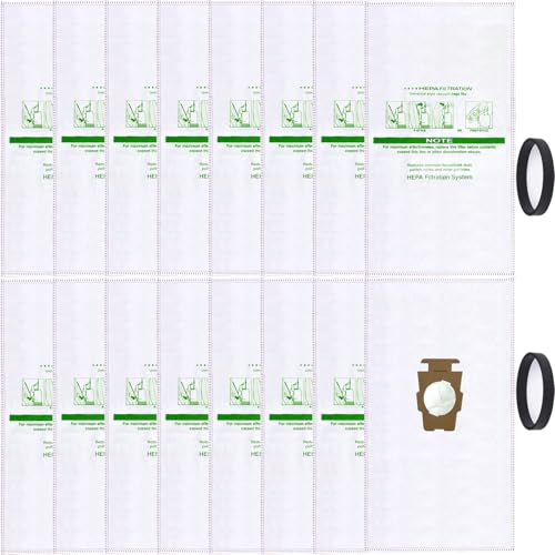 16 +2 Pack 204814 Micron Magic HEPA Filter Bags plus Belts Compatible with Kirby Part 205811 204814 204811 Universal Cloth Bags and All Kirby Sentria Vacuum G Series (18 Count)