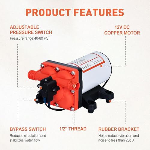 High Pressure 12 Volt RV Water Diaphragm Pump 5.5GPM 70PSI