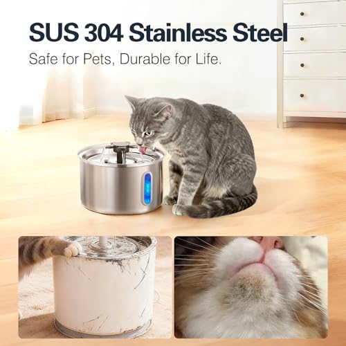 3L 101oz Stainless Steel Cat Water Fountain for Indoor Use