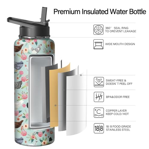 40oz Chicken Water Bottle with Handle and Flip Straw