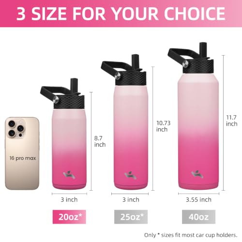 20 oz Insulated Stainless Steel Water Bottle with 3 Lids