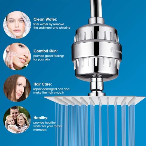 Square Shower Head and 15 Stage Shower Filter Combo