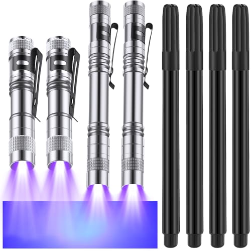 8 Pcs Black Light Markers Set 4 Invisible Ink Pen 4 Mini UV Flashlights Invisible Ink Marker Disappearing Pen for Spy Gadgets Secret Message Gift Party Favors (8 Count)