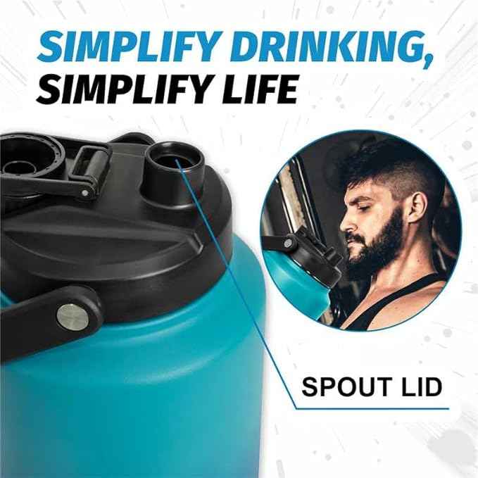 NATURE PIONEOR 1 Gallon Insulated Water Bottle - Double Vacuum Stainless Steel 128 oz Water Bottle with Holder/Carrier, Wide Mouth 1 gallon Water Jug for Outdoor Sports, Hiking, Camping, Gym
