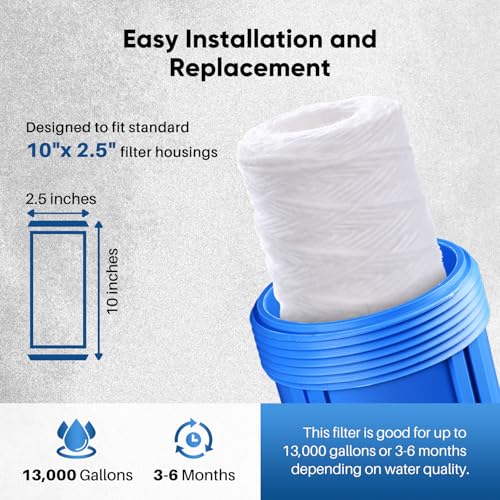5 Micron 10"x2.5" Whole House String Wound Sediment Filter for Well Water (6 Count)