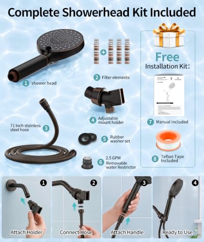 Filtered Shower Head with Handheld High Pressure 9 Spray Mode Showerhead Detachable Shower Head Water Softener Filters Beads for Hard Water Remove Chlorine 4 Filters ORB