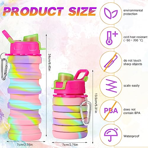 20 Pack Collapsible Water Bottles Bulk Foldable Water Bottles 17oz Silicone Portable Leak Proof Reusable Sports with Clip for Travel Hiking Camping Outdoor (20 Count)