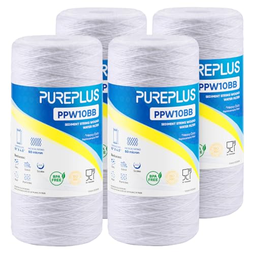 50 Micron 10 x 4.5 Whole House String Wound Sediment Filter for Well Water (4 Count)