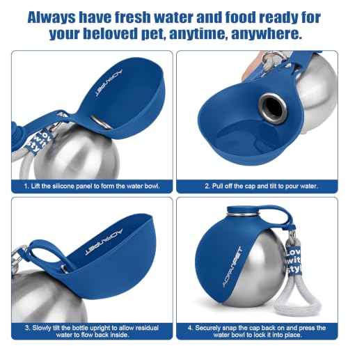 Portable Dog Water Bottle 10oz Stainless Steel Travel Dog Water Dispenser with Bowl No