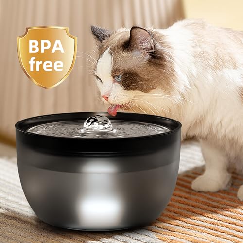 W8 Quiet Stainless Steel Dog & Cat Water Fountain with LED Light