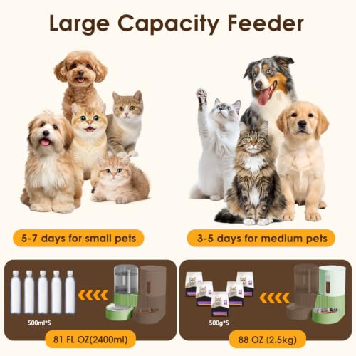 2 in 1 Automatic Gravity Cat Dog Feeder and Water Dispenser with 304 Stainless Steel Bowls