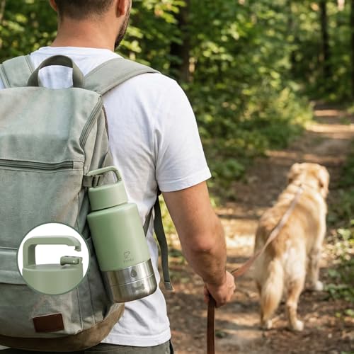 32oz 3-in-1 Dog Water Bottle Stainless Travel Cup with 2 Bowls,Green