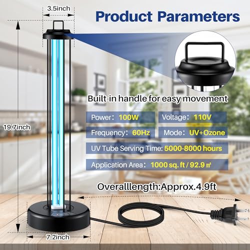 100W UV Light with Ozone Purifier for Room