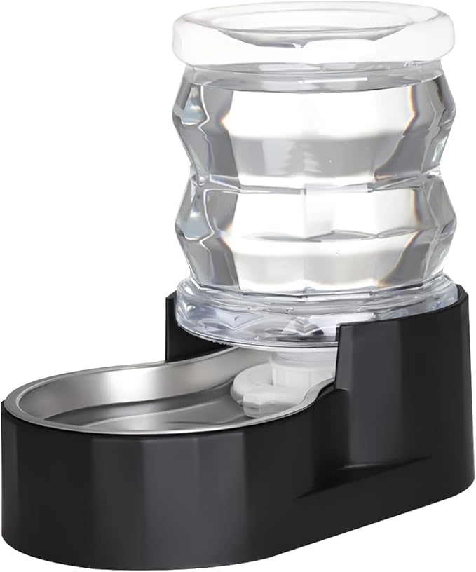 RIZZARI Dog Food Water Dispenser: 4L Large Black Stainless Steel Feeder with Triple Filter -Healthy Hydration for Pets in The Living Room - Garden and Study Room