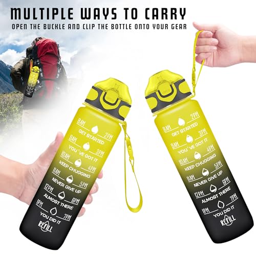 32 oz Drinking Water Bottle with Times to Drink and Straw