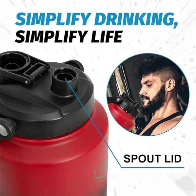 NATURE PIONEOR 1 Gallon Insulated Water Bottle - Double Vacuum Stainless Steel 128 oz Water Bottle with Holder/Carrier, Wide Mouth 1 gallon Water Jug for Outdoor Sports, Hiking, Camping, Gym