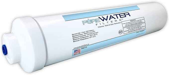 Inline Water Filter For Refrigerators, Ice Makers, Coffee Makers, Water Fountains, Water Coolers, Sink Faucets, RV, Campers, and Boats - with 1/4" Quick-Connect Fittings