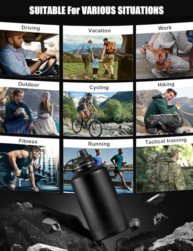 64 Oz Black Tactical Water Bottle with 3 Lids