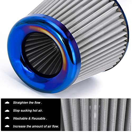 PTNHZ Universal Burnt Blue Neck 3" 76mm Car High Flow Cold Air Intake Air Filter Power Intake Air Inlet System Mushroom Head Air Cleaner