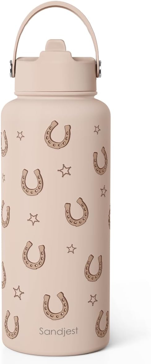 Horse Lover Gift for Women, Water Bottle Stainless Steel 32oz with Lid & Straw, Insulated Bottles Gifts for Girls Friends Teens Birthday Christmas (Horseshoe)