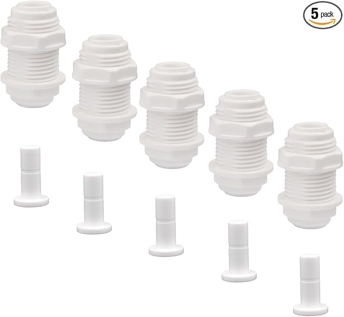 3/8" Bulkhead Connector Include end Plug- Push to Connect Fitting for RO Reverse Osmosis Systems, 3/8" OD Tube, Water Filter & Plumbing Quick Connect Adapter (5 PCS) - AquaVibe
