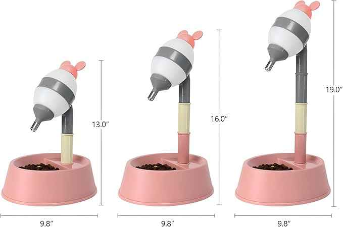 NACOCO Pet Standing Water Dispenser - Cat Dog Standing Bowl with Detachable Pole Automatically Feeding Water Height Adjustable(Grey-Pink Ear)