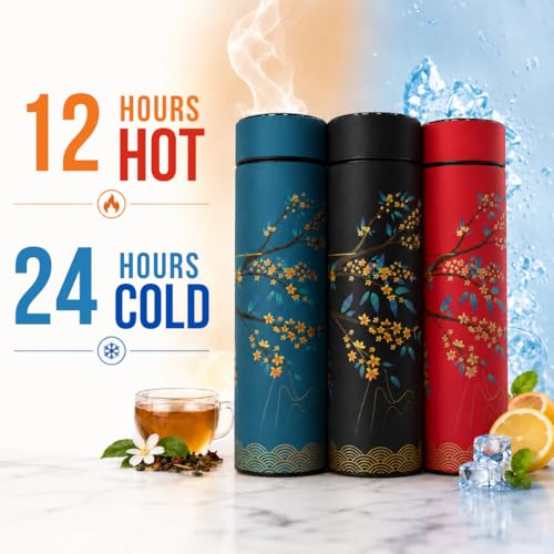 Tea Infuser for Loose Leaf Tea Smart Water Bottle with Fahrenheit Temperature Display