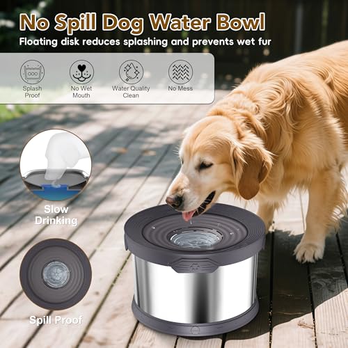 10L Dog Water Bowl No Spill Stainless Steel for Slow Drinking Grey