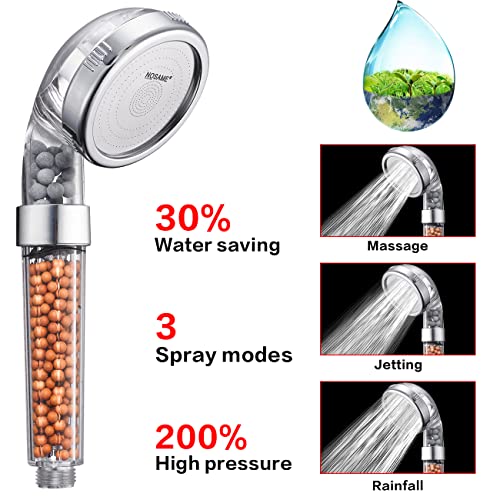 Shower Head Filter Filtration High Pressure Water Saving 3 Mode Function Spray Handheld Showerheads for Dry Skin & Hair