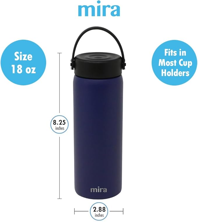 MIRA 18 oz Tea Infuser Thermo - Stainless Steel Travel Bottle with Removable Strainer for Loose Leaf Tea - Insulated Hot & Cold Brew Steeper - Marine