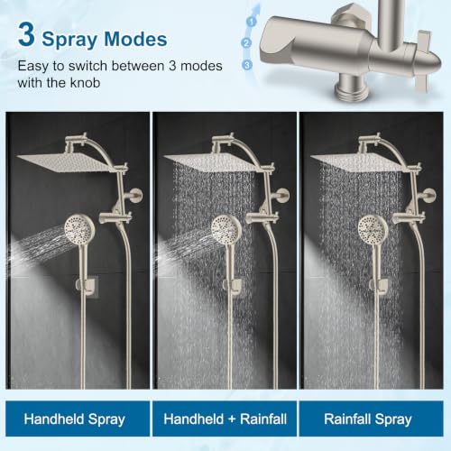 All Metal 8" High Pressure Rain Shower Head Combo