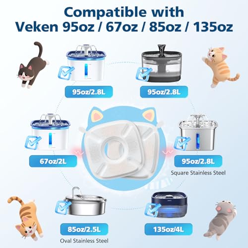 32 Pcs Cat Water Fountain Filters for Veken 95oz 67oz 135oz Pet Fountain (32 Count)