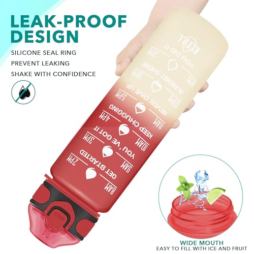 32 oz Drinking Water Bottle with Times to Drink and Straw