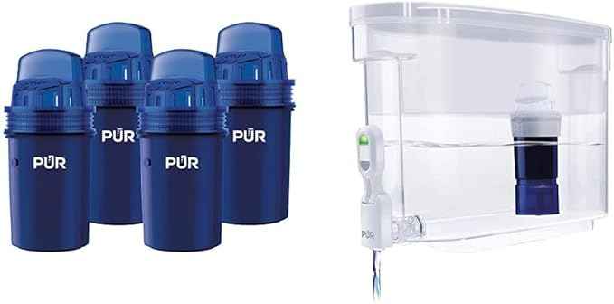 PUR Water Pitcher Replacement Filter (Pack of 4) and PUR PLUS Large Filtered Water Dispenser, 30 Cup