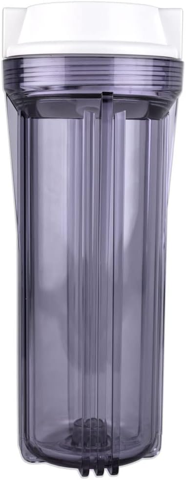 Neo-Pure 10" SlimLine Water Filter Housing with Clear Sump and Flat White Cap, 1/2" FNPT Connections, No Pressure Relief, Compatible with Standard 10" x 2.5" Cartridges (FHSL-1050FWC0)