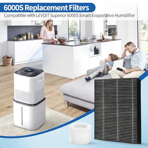 4 Pack Humidifier Premium Replacement Filters for LEVOIT Superior 6000S Smart Evaporative Humidifier + 2 (6 Count)