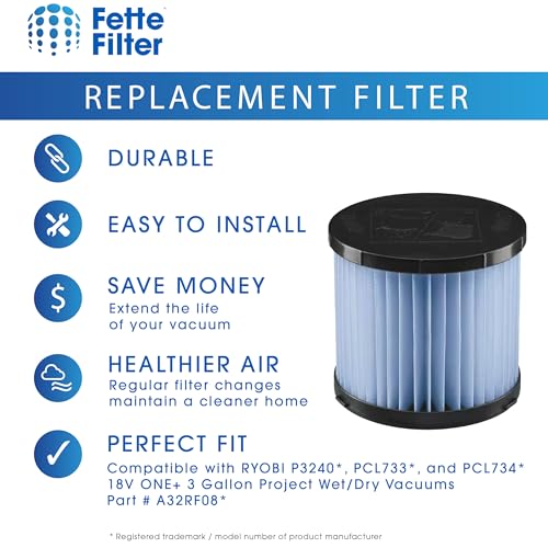 Fette Filter A32RF08 Fine Dust Replacement Filter Compatible With RYOBI 18V ONE+ P3240