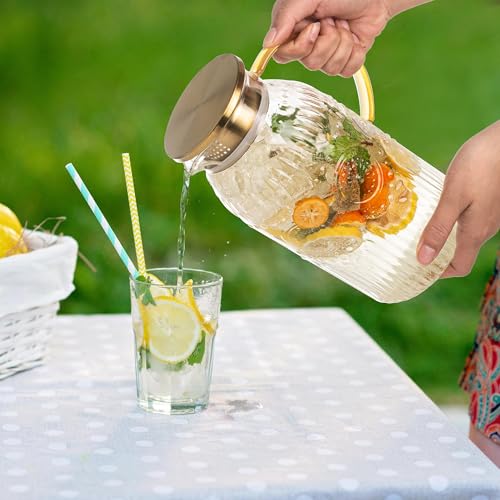 Glass Pitcher with Lid 68oz 2L Vintage Water Carafe Beverage 2Pack (2 Count)
