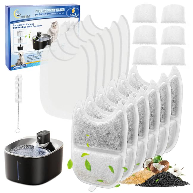 6 Set Cat Water Fountain Filters & Sponges for YPD (18 Count)