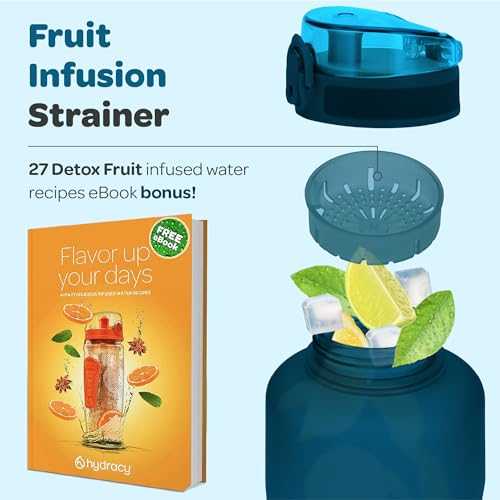 Motivational Water Bottle with Time Marker & Fruit Infuser 64 oz