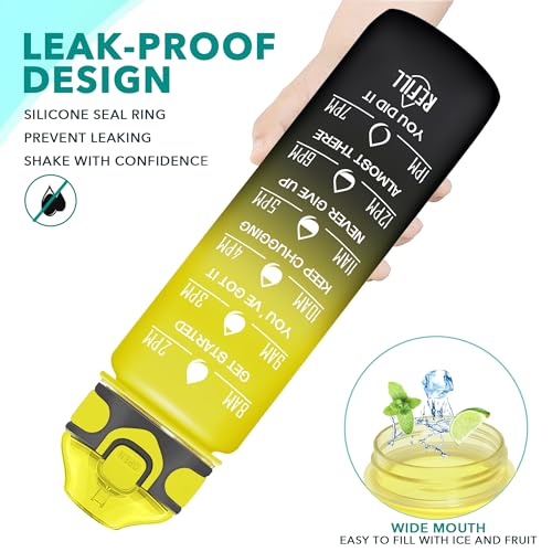 32 oz Drinking Water Bottle with Times to Drink and Straw