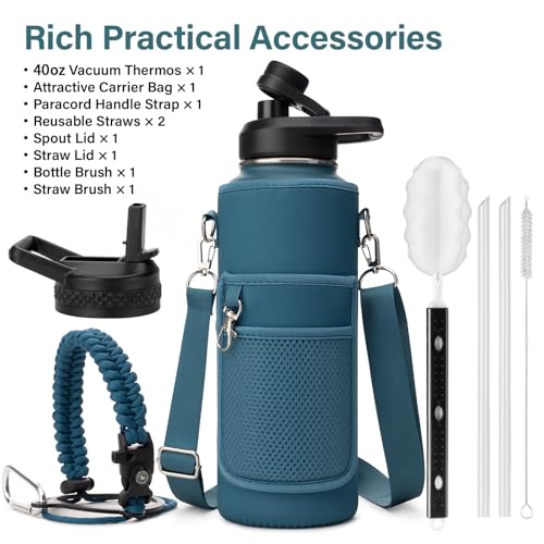 Insulated Water Bottle with Portable Carrier Bag for Outdoor 40 oz
