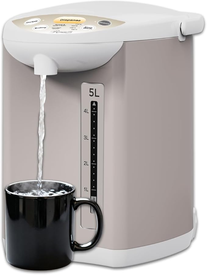 Rosewill Electric Water Boiler and Warmer - 5L/5.3 Qt Stainless Steel Hot Water Dispenser w/Rotating Base, Keep Warm Temperature Set, Auto Shut Off, Safety Lock, Instant Heating for Coffee & Tea