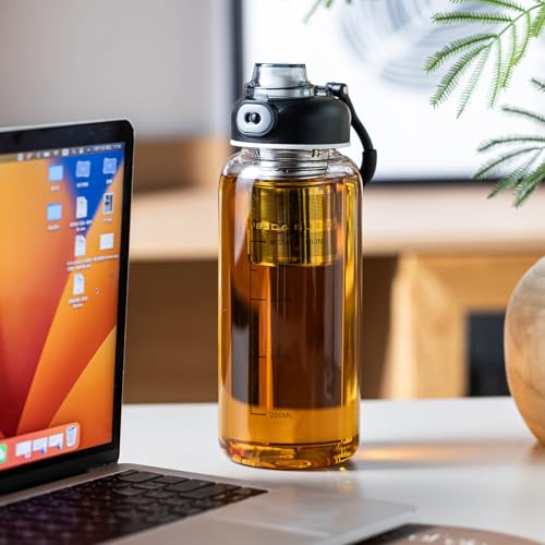 34oz Glass Water Bottle with capacity Mark & Stainless Steel Tea Strainer