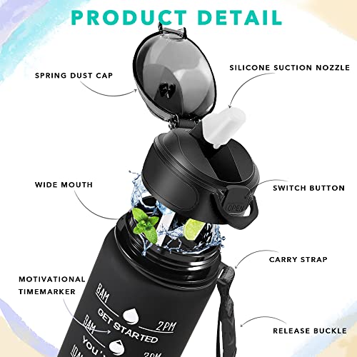 32 oz Drinking Water Bottle with Times to Drink and Straw